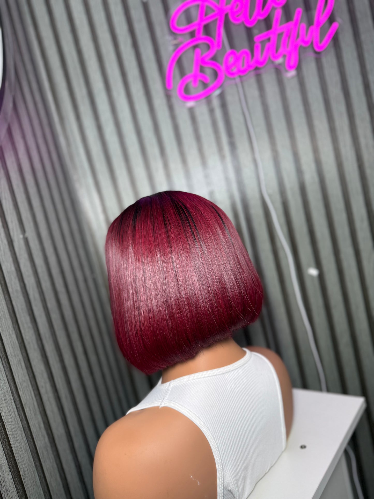 BURGUNDY WITH DARK ROOT BOB WIG