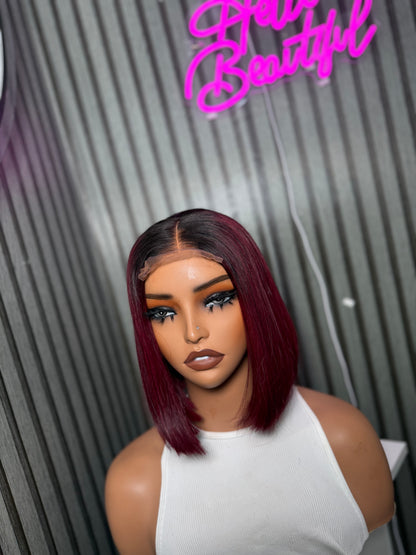BURGUNDY WITH DARK ROOT BOB WIG