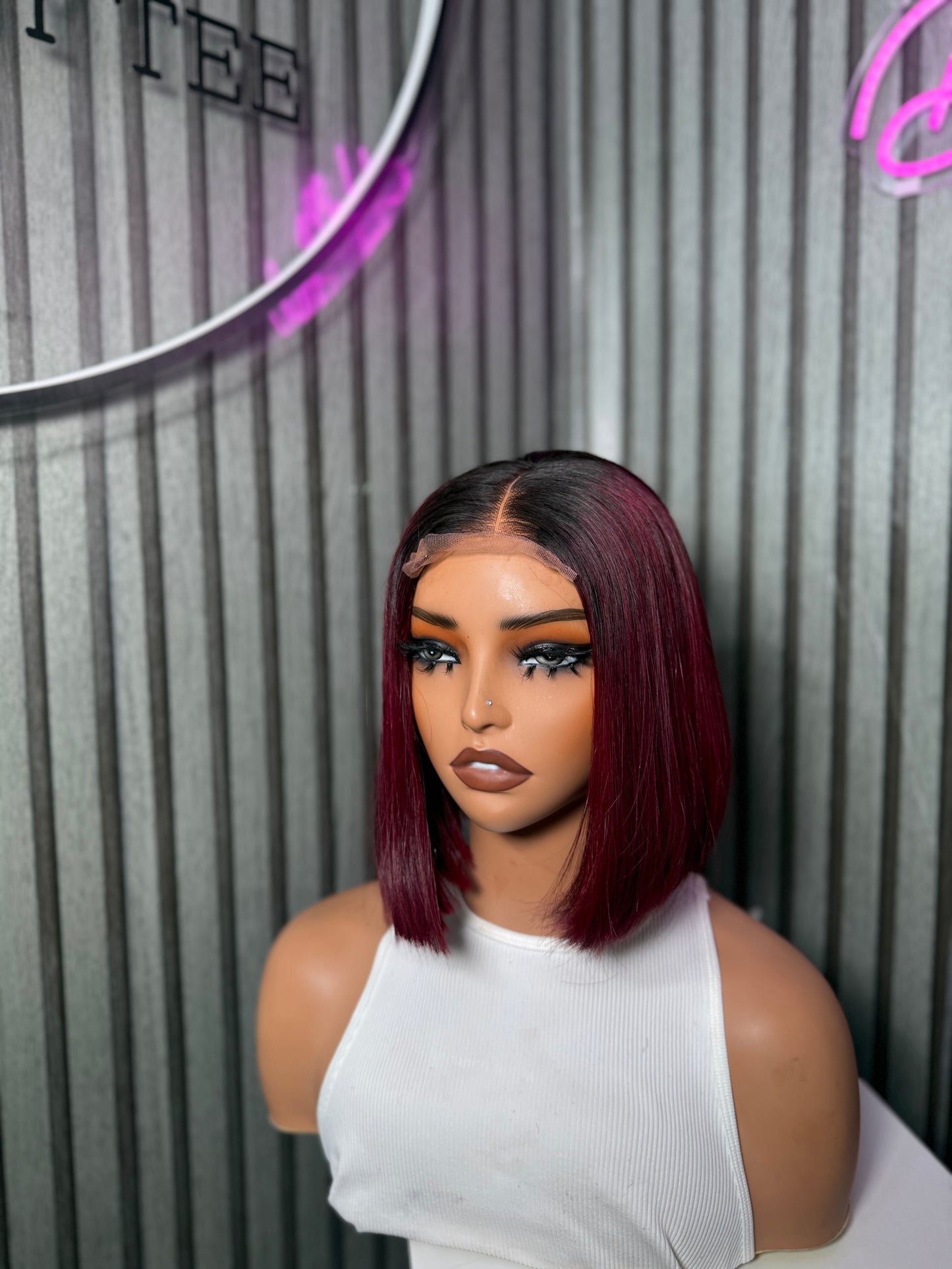 BURGUNDY WITH DARK ROOT BOB WIG