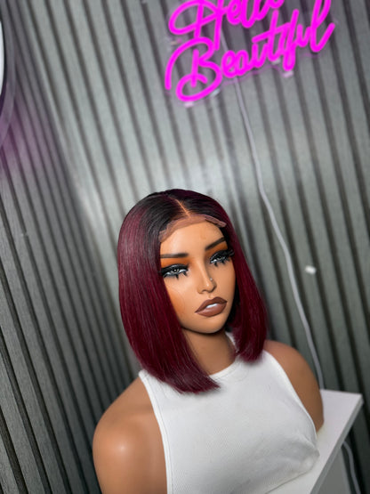 BURGUNDY WITH DARK ROOT BOB WIG