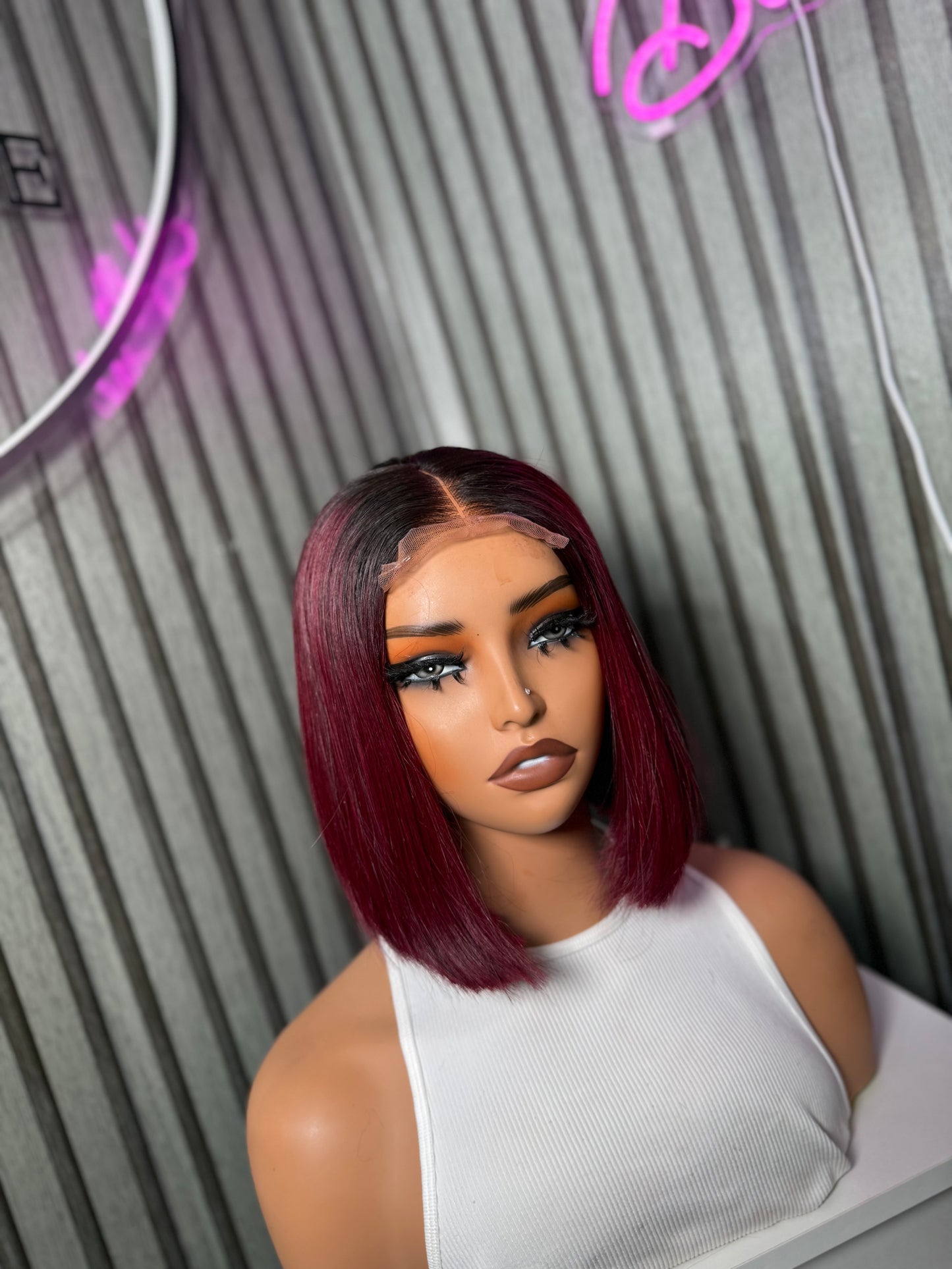 BURGUNDY WITH DARK ROOT BOB WIG