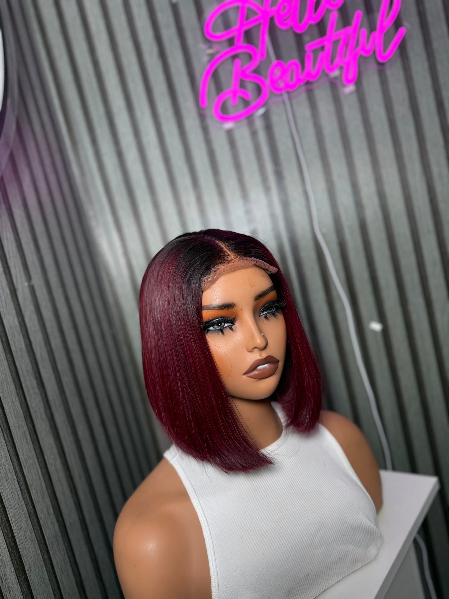 BURGUNDY WITH DARK ROOT BOB WIG