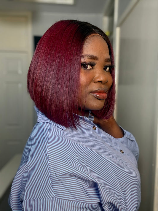 BURGUNDY WITH DARK ROOT BOB WIG