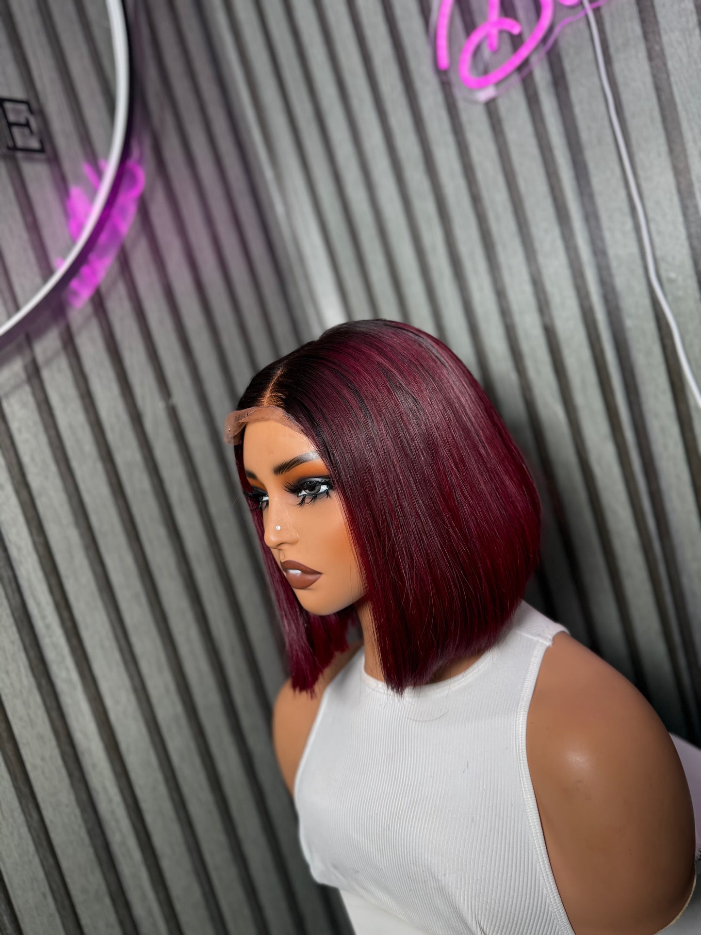 BURGUNDY WITH DARK ROOT BOB WIG