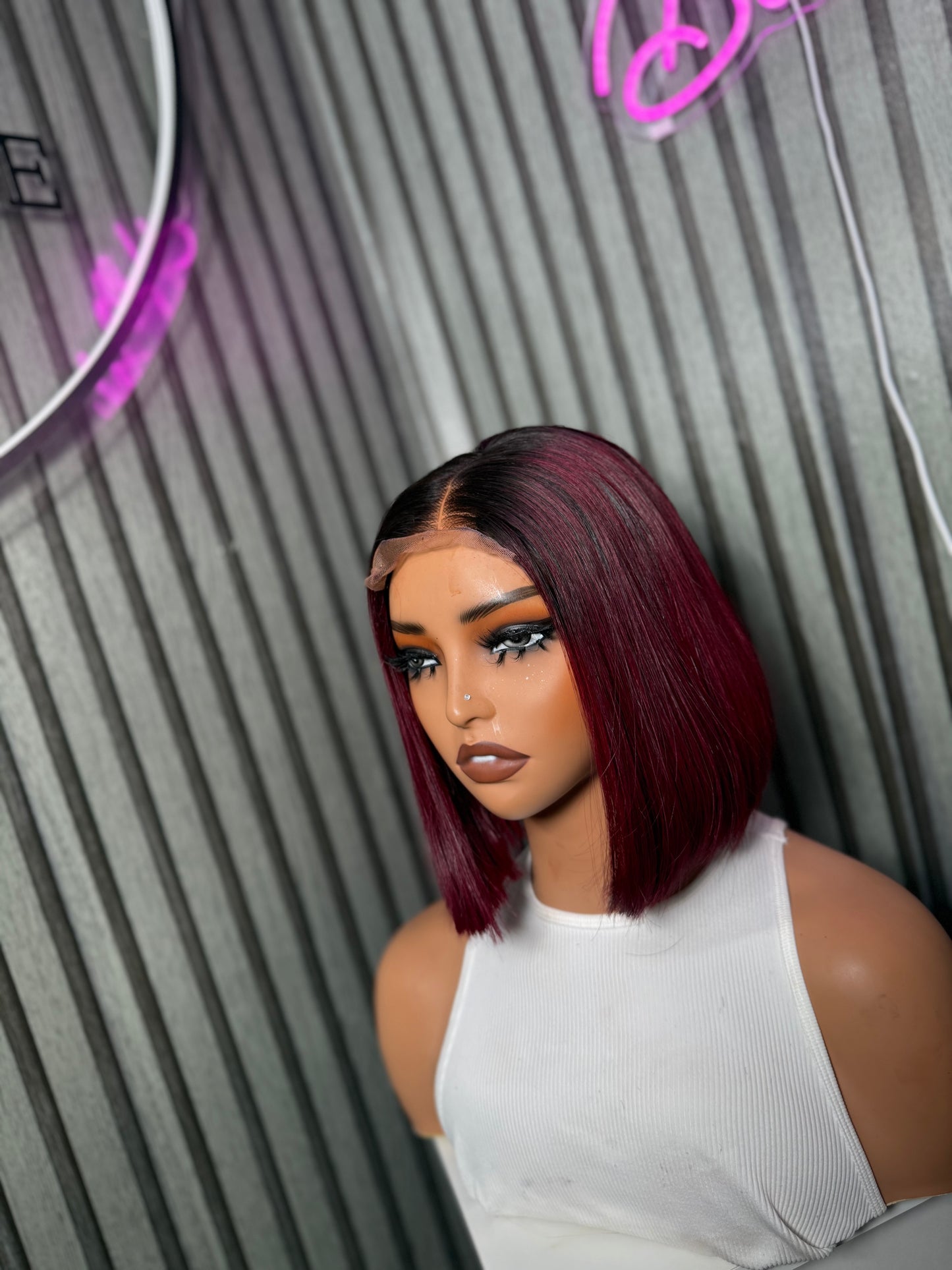BURGUNDY WITH DARK ROOT BOB WIG